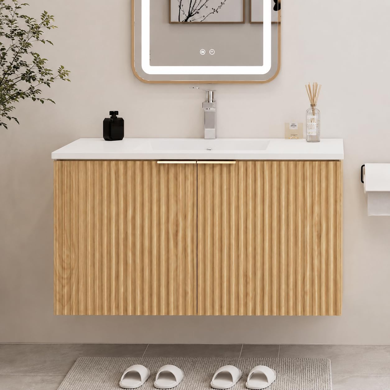 Home Bathroom Cabinets - 현대적인 플로팅 욕실 세면대, 물결무늬 문,