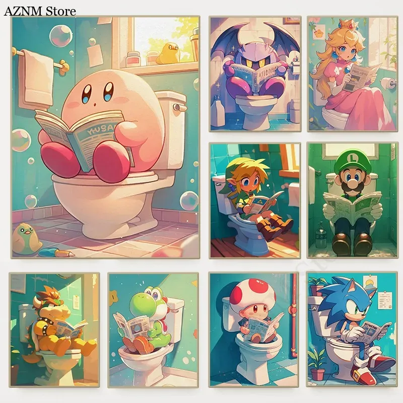 Home Bathroom Toilet - 재미있는 욕실 만화 비디오 게임 포스터