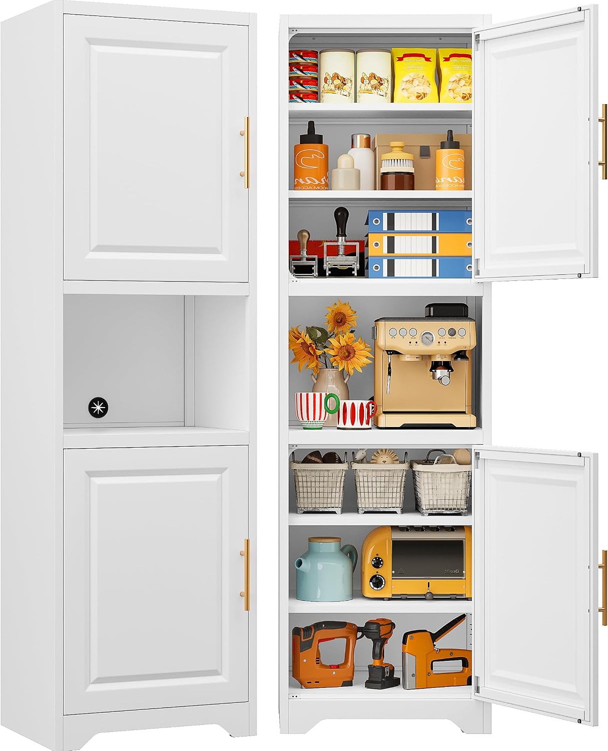 Home Bathroom Cabinets - 67인치 높이의 좁은 수납장, 2도어 7단
