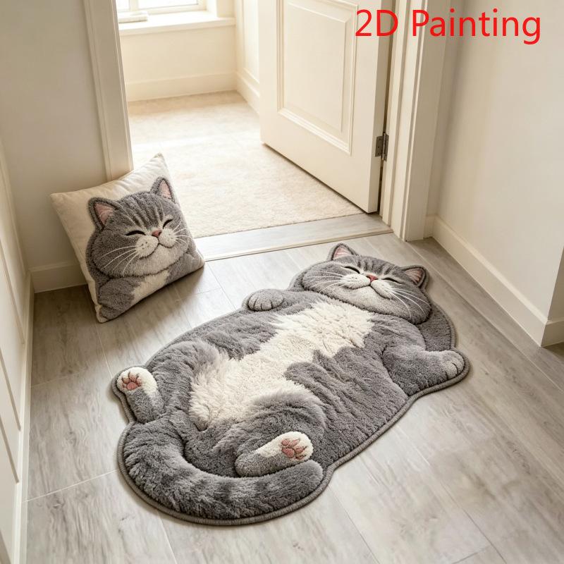 Jet Home Bathroom Mats - 1개의 귀여운 고양이 모양 러그, 세련되고