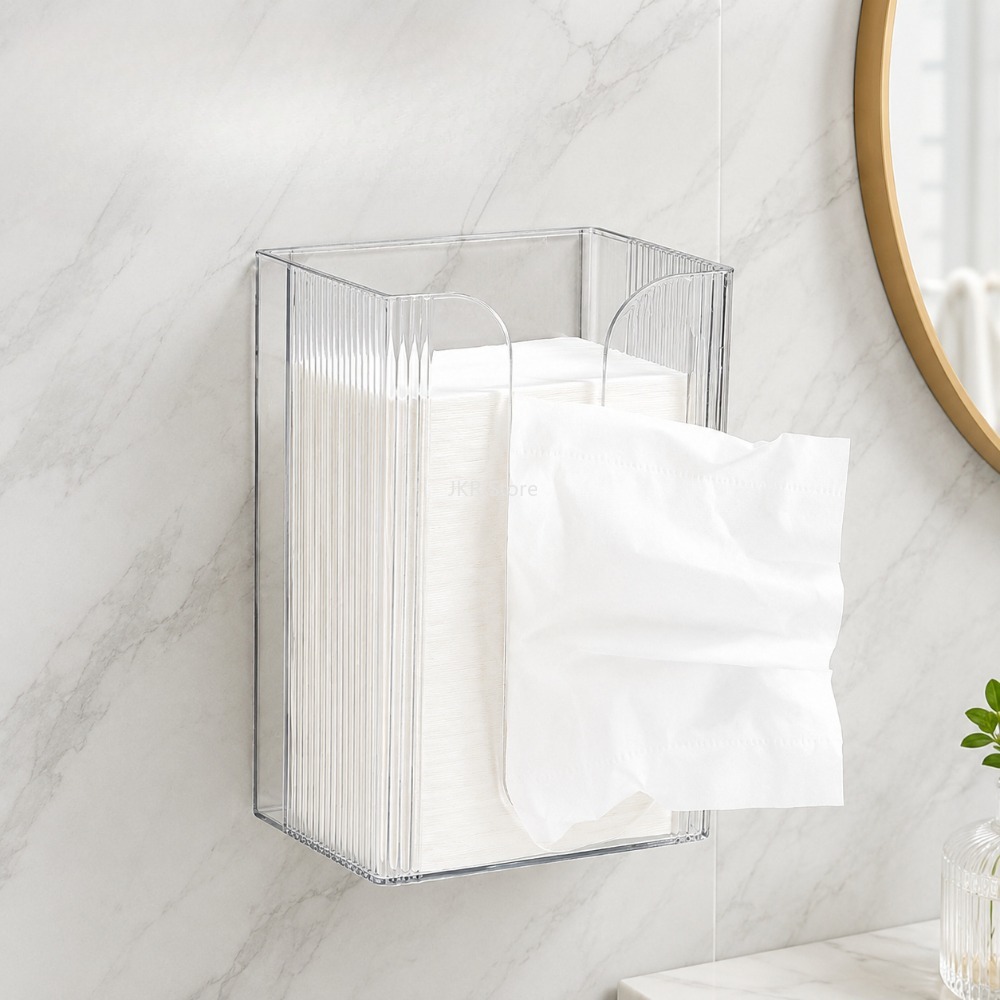 Home Bathroom Towel Dispenser - 투명 벽걸이형 티슈 박스 홀더 1/2개