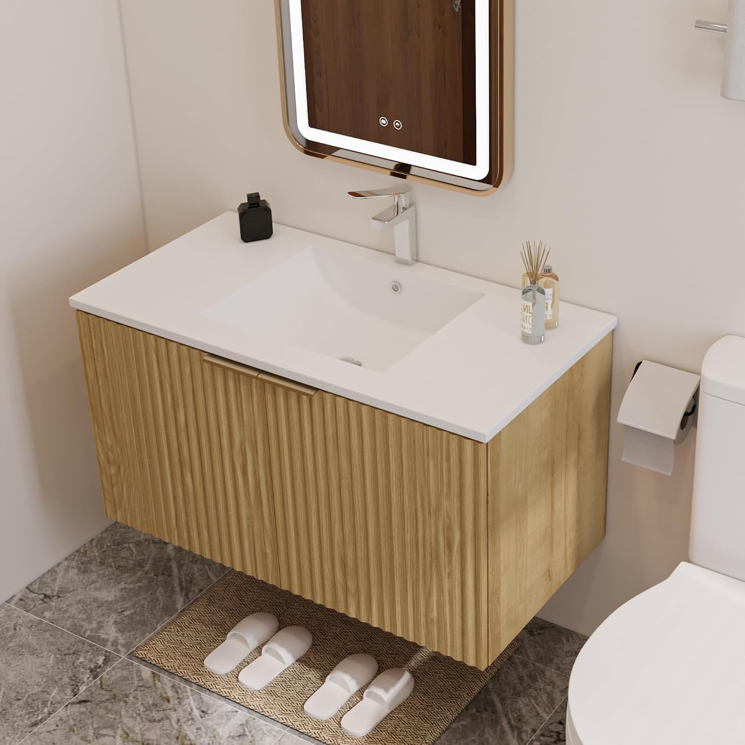 현대적인 플로팅 욕실 세면대, 물결무늬 문, 벽걸이형  - Home Bathroom Cabinets 리뷰 및 가격