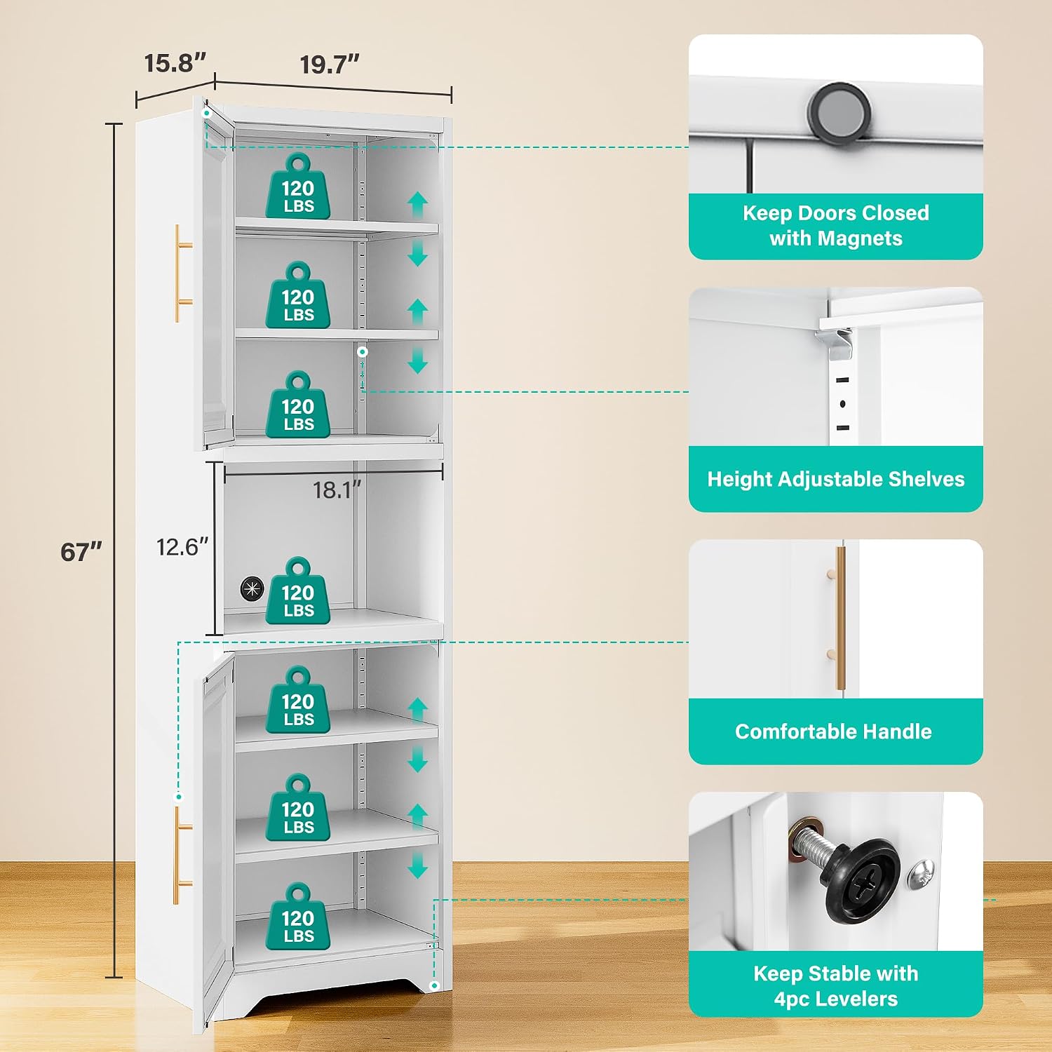 67인치 높이의 좁은 수납장, 2도어 7단 선반, 슬림 - Home Bathroom Cabinets 리뷰 및 가격