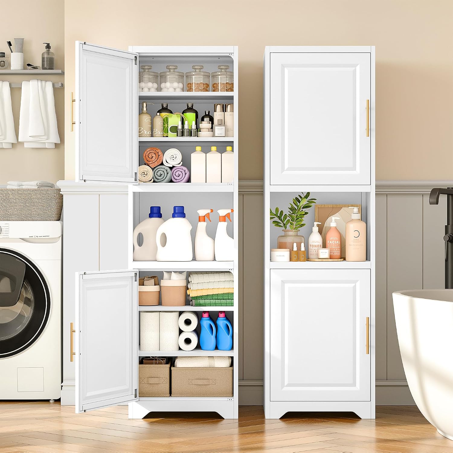 67인치 높이의 좁은 수납장, 2도어 7단 선반, 슬림 - Home Bathroom Cabinets 리뷰 및 가격